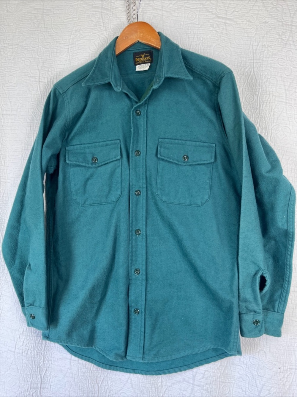 Deerskin Vintage Melton Shirt Co Mens Medium Teal Heavy Cotton Chamois Work USA